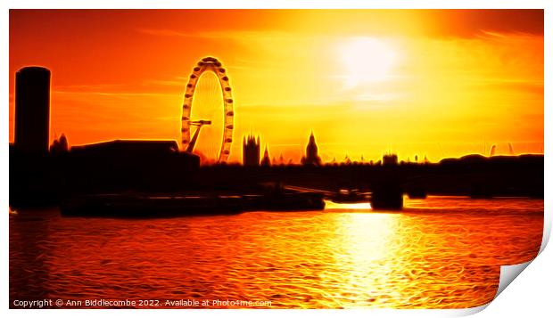 London Eye cityscape with flame effect Print by Ann Biddlecombe