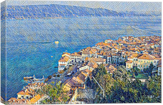 MOSAIC EFFECT on  panoramic view of the city of Arona, lake Maggiore Italy Canvas Print by daniele mattioda