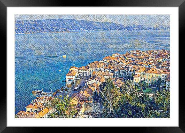 MOSAIC EFFECT on  panoramic view of the city of Arona, lake Maggiore Italy Framed Mounted Print by daniele mattioda