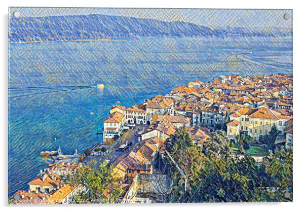 MOSAIC EFFECT on  panoramic view of the city of Arona, lake Maggiore Italy Acrylic by daniele mattioda