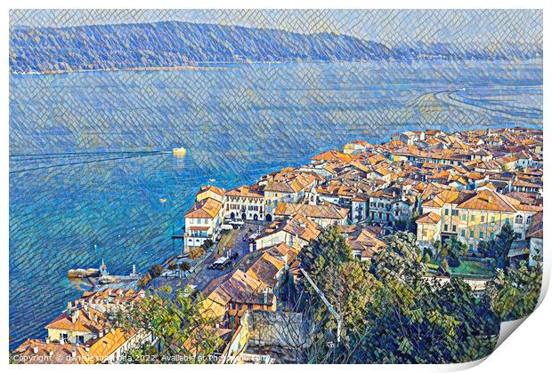 MOSAIC EFFECT on  panoramic view of the city of Arona, lake Maggiore Italy Print by daniele mattioda