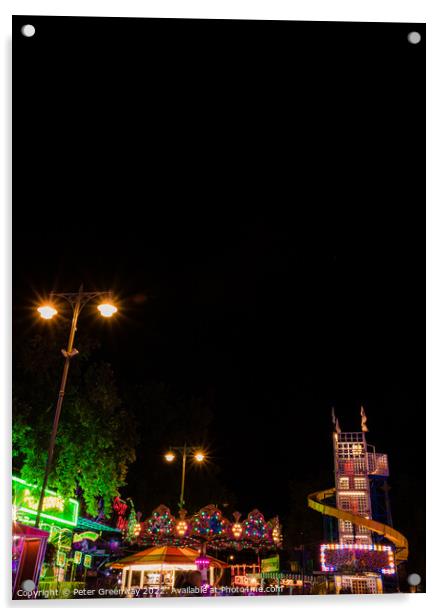 Crowds Wandering Around Heart Stopping Rides At The Annual Street Fair In Oxford Acrylic by Peter Greenway