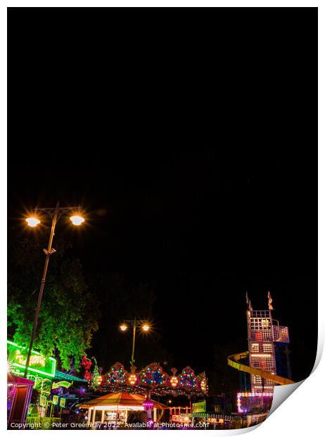 Crowds Wandering Around Heart Stopping Rides At The Annual Street Fair In Oxford Print by Peter Greenway