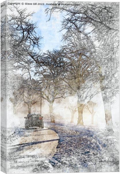 Road Covered in Snow with a Car travelling along i Canvas Print by Steve Gill