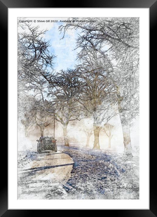 Road Covered in Snow with a Car travelling along i Framed Mounted Print by Steve Gill