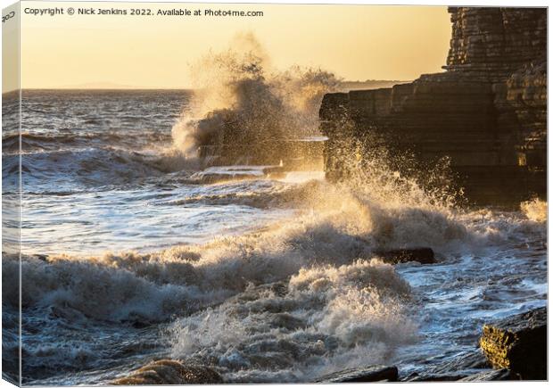 Waves Breaking at Southerndown Beach  Canvas Print by Nick Jenkins