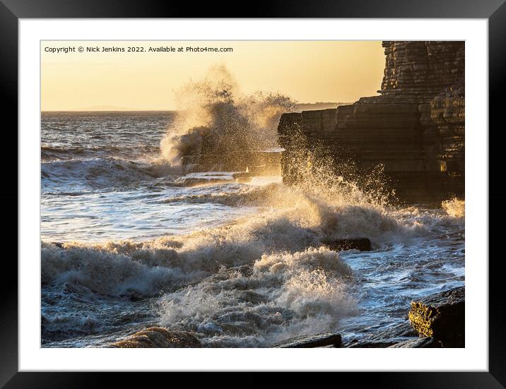 Waves Breaking at Southerndown Beach  Framed Mounted Print by Nick Jenkins