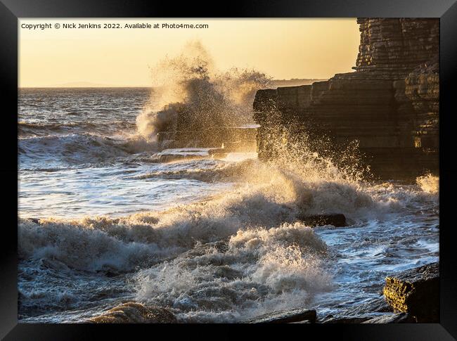 Waves Breaking at Southerndown Beach  Framed Print by Nick Jenkins