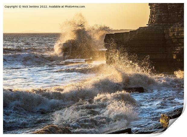 Waves Breaking at Southerndown Beach  Print by Nick Jenkins