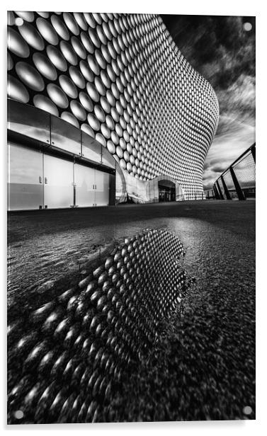 A worms eye view of the Selfridges building. Acrylic by Bill Allsopp