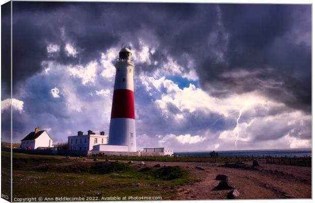 Storms at Portland Bill Canvas Print by Ann Biddlecombe