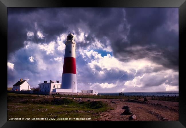Storms at Portland Bill Framed Print by Ann Biddlecombe