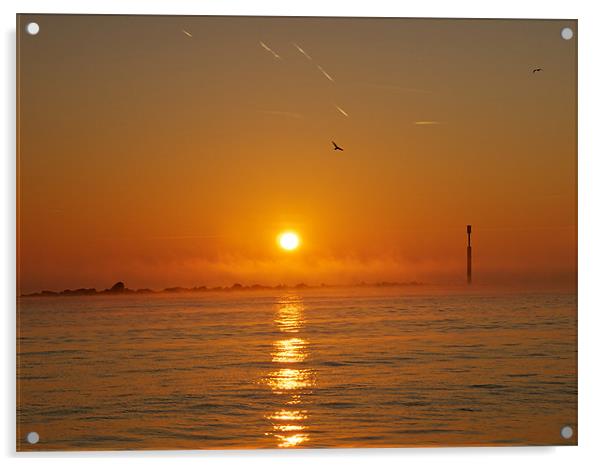 Sea Palling Sunrise Acrylic by Robert Geldard