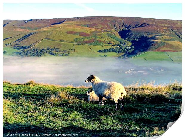 Morning mist in Edale valley Derbyshire Print by john hill