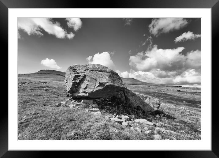 Norber Erratic in mono Framed Mounted Print by Mark Godden