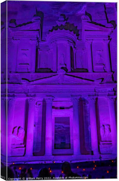 Purple Treasury Illuminated Night Petra Jordan  Canvas Print by William Perry