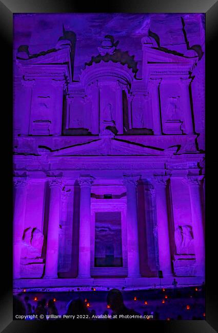 Purple Treasury Illuminated Night Petra Jordan  Framed Print by William Perry