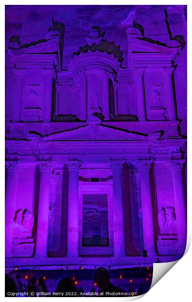 Purple Treasury Illuminated Night Petra Jordan  Print by William Perry