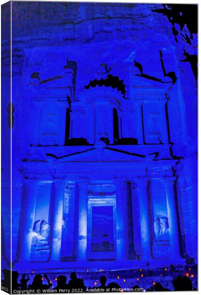 Blue Treasury Illuminated Night Petra Jordan  Canvas Print by William Perry