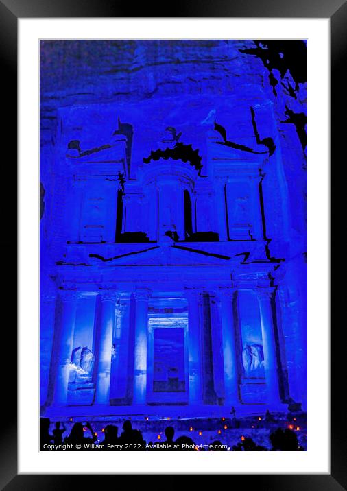 Blue Treasury Illuminated Night Petra Jordan  Framed Mounted Print by William Perry