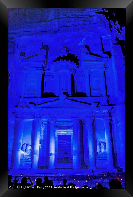 Blue Treasury Illuminated Night Petra Jordan  Framed Print by William Perry