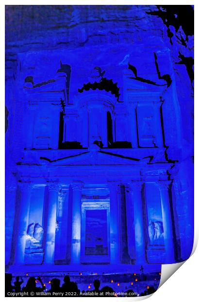 Blue Treasury Illuminated Night Petra Jordan  Print by William Perry