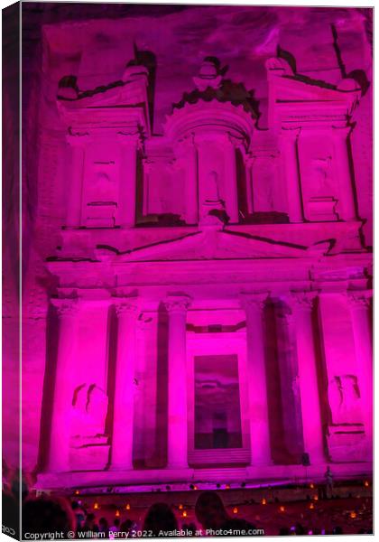 Pink Treasury Illuminated Night Petra Jordan  Canvas Print by William Perry