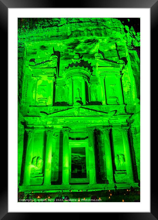 Green Treasury Illuminated Night Petra Jordan  Framed Mounted Print by William Perry
