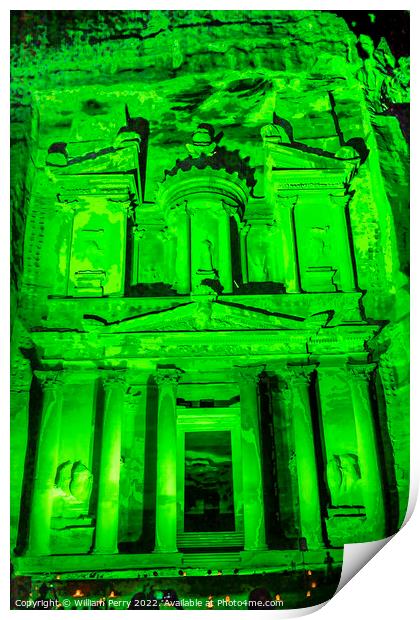Green Treasury Illuminated Night Petra Jordan  Print by William Perry