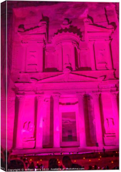 Bright Pink Treasury Illuminated Night Petra Jordan  Canvas Print by William Perry
