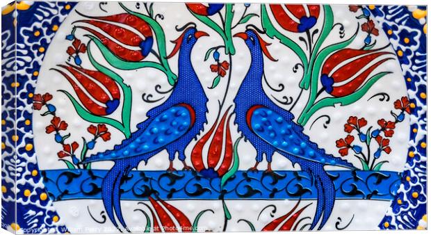 Ancient Arab Peacock Bird Designs Pottery Jordan Canvas Print by William Perry