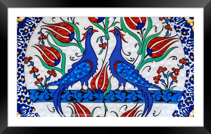 Ancient Arab Peacock Bird Designs Pottery Jordan Framed Mounted Print by William Perry