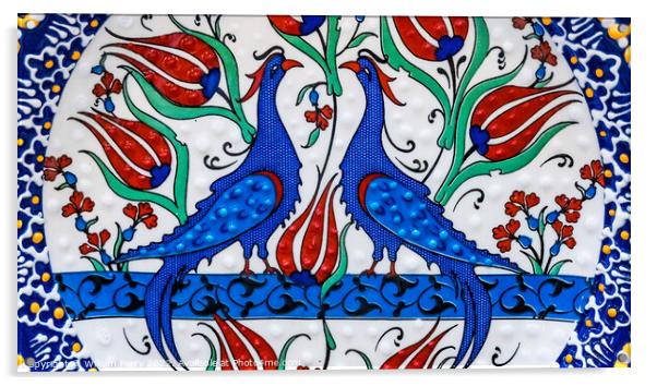 Ancient Arab Peacock Bird Designs Pottery Jordan Acrylic by William Perry