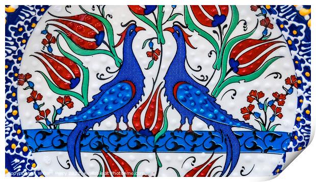 Ancient Arab Peacock Bird Designs Pottery Jordan Print by William Perry