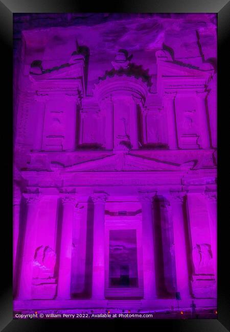 Purple Treasury Illuminated Night Petra Jordan  Framed Print by William Perry