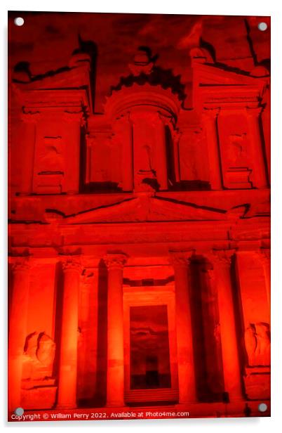 Red Treasury Illuminated Night Petra Jordan  Acrylic by William Perry