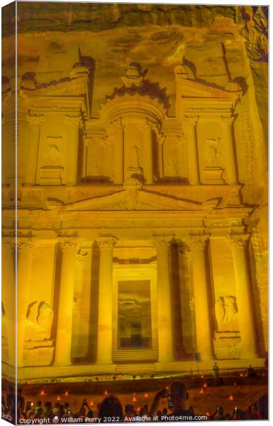 Yellow Treasury Illuminated Night Petra Jordan  Canvas Print by William Perry