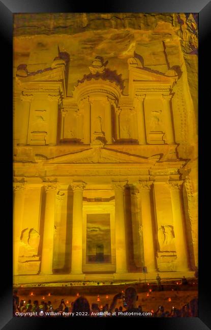 Yellow Treasury Illuminated Night Petra Jordan  Framed Print by William Perry