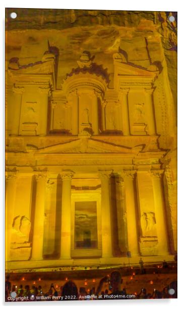 Yellow Treasury Illuminated Night Petra Jordan  Acrylic by William Perry