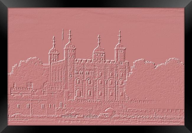 The Tower of London Embossed Rose Pink Framed Print by Glen Allen