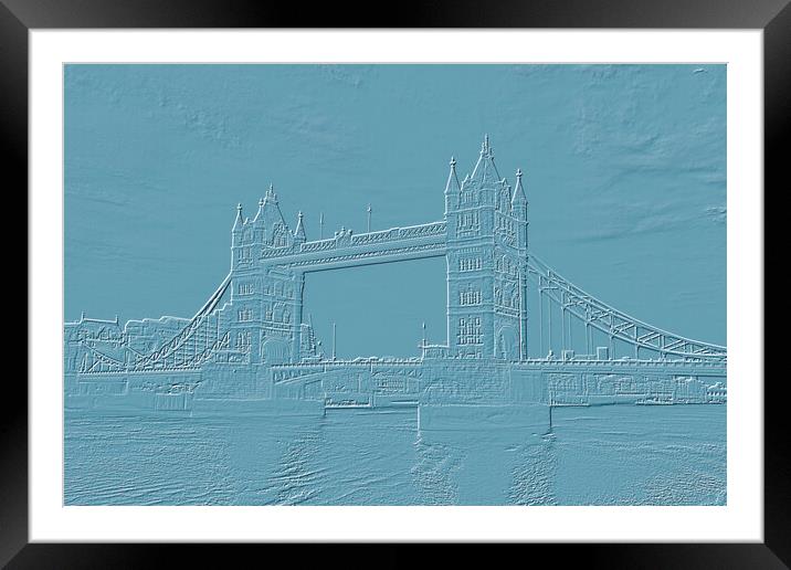 Tower Bridge Embossed Cyan Framed Mounted Print by Glen Allen