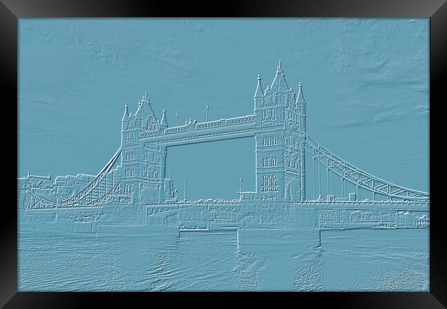 Tower Bridge Embossed Cyan Framed Print by Glen Allen