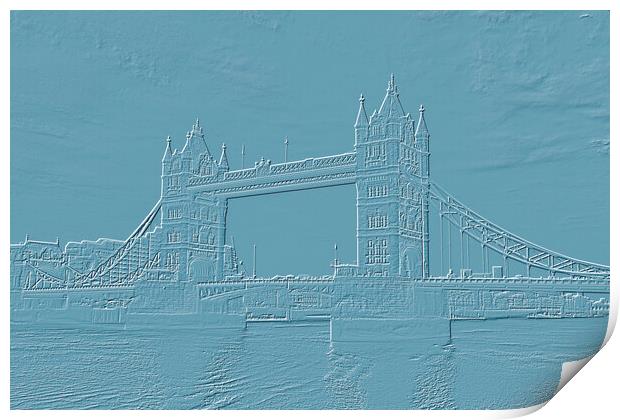 Tower Bridge Embossed Cyan Print by Glen Allen