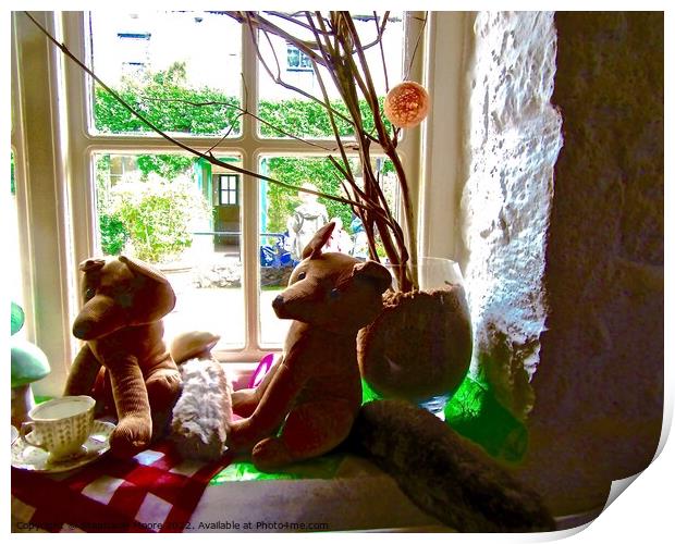 Window with toys and plant Print by Stephanie Moore