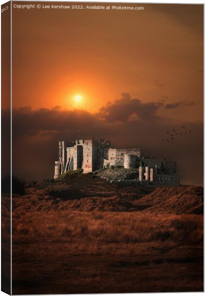 "Burning Splendor: Bamburgh Castle at Sunset" Canvas Print by Lee Kershaw