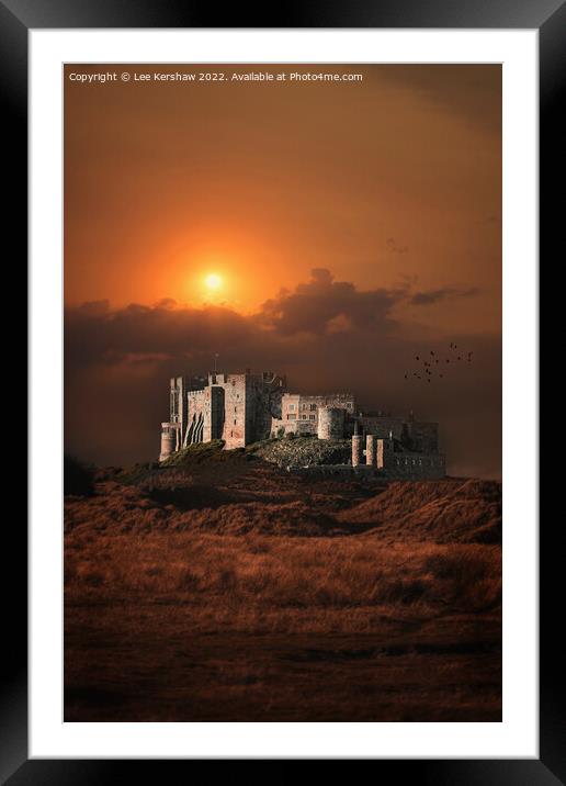 "Burning Splendor: Bamburgh Castle at Sunset" Framed Mounted Print by Lee Kershaw