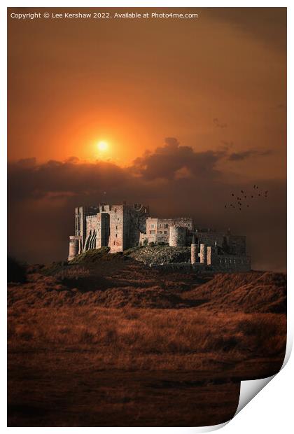 "Burning Splendor: Bamburgh Castle at Sunset" Print by Lee Kershaw