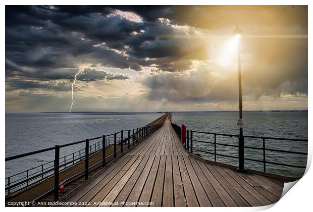 Southend on Sea pier as the storm comes in Print by Ann Biddlecombe