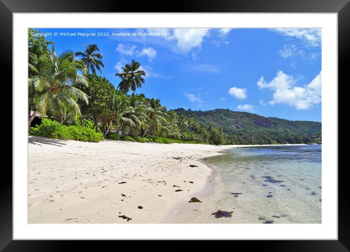 Sunny day beach view on the paradise islands Seychelles Framed Mounted Print by Michael Piepgras