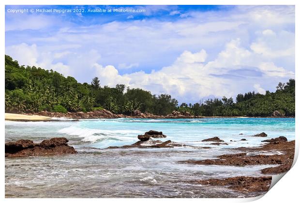 Sunny day beach view on the paradise islands Seychelles Print by Michael Piepgras